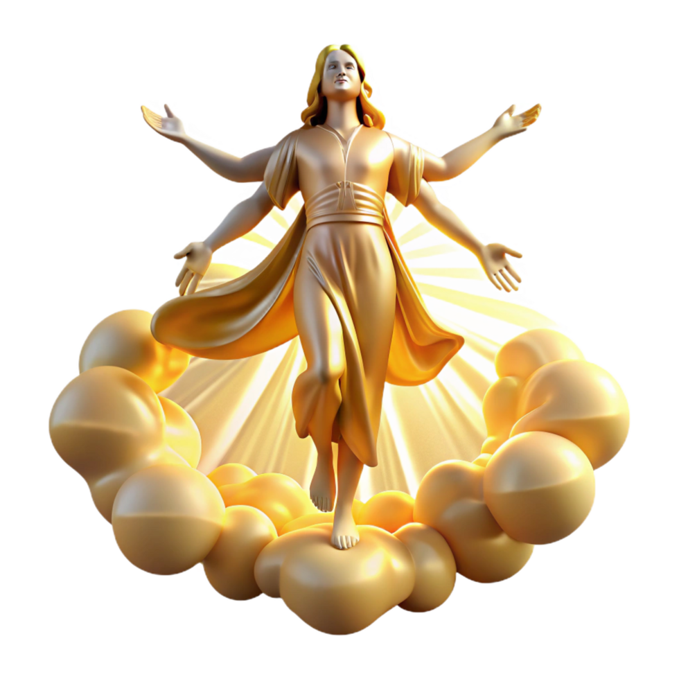 impressive calm modern A graceful celestial being descending from the heavens, bathed in golden light. Divine, ethereal lighting, Renaissance style refined png