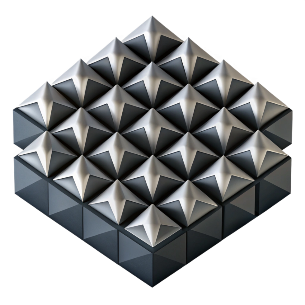 exquisite dynamic industrial A field of geometric shapes in shades of black and white, arranged in a tessellated pattern, high contrast with sharp shadows, Op Art style authentic png