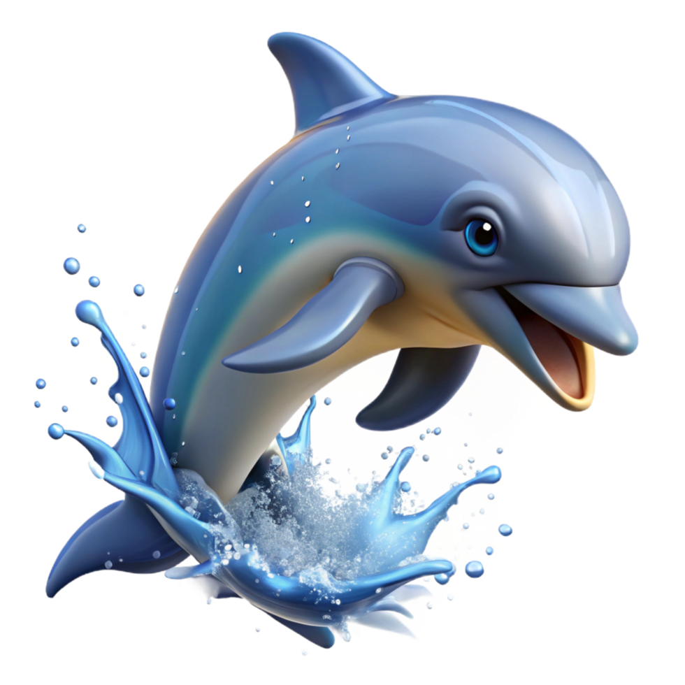 immaculate distinguished A playful dolphin leaping out of the ocean, dynamic action shot with splashing water, in a realistic style png