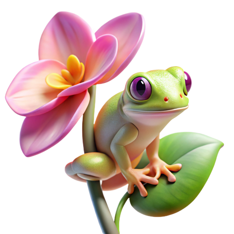 energetic elegant A tiny tree frog clinging to a delicate orchid, vibrant colors, macro photography style, soft, diffused lighting studio quality png