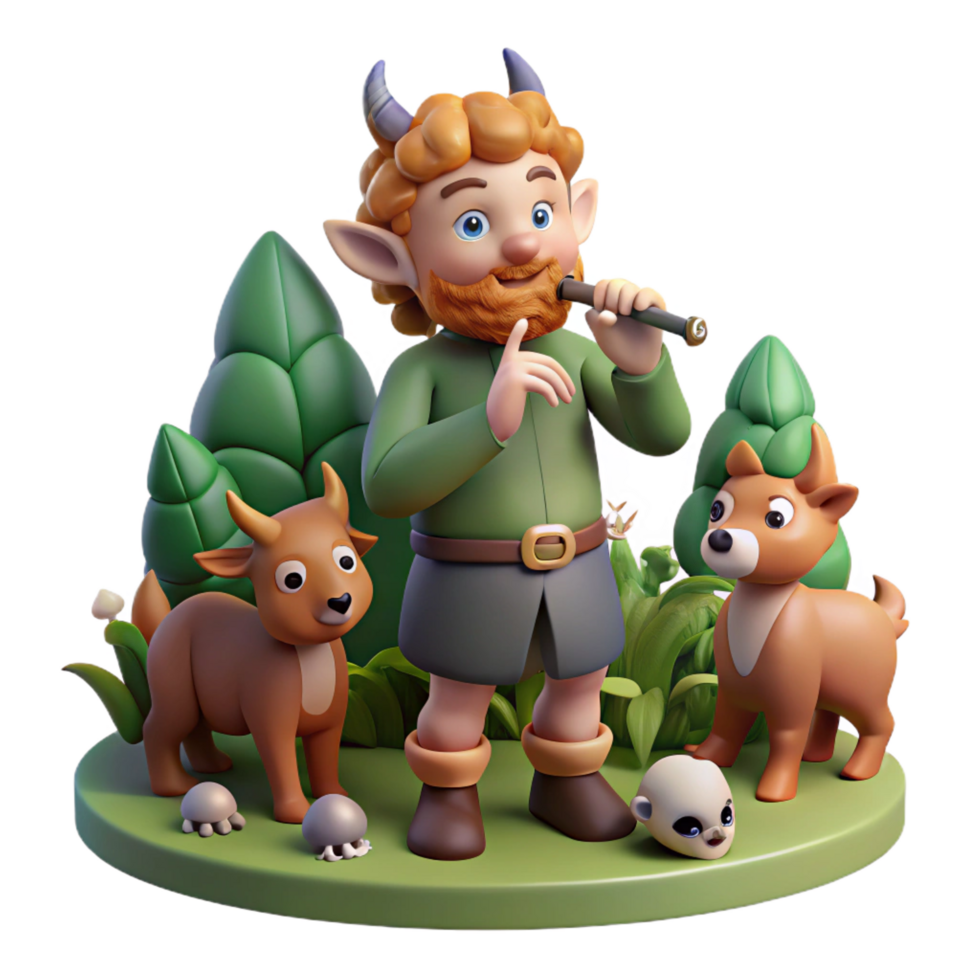 remarkable nordic A mischievous Pan, god of the wild, playing his pipes, surrounded by woodland creatures. Romantic style top tier png