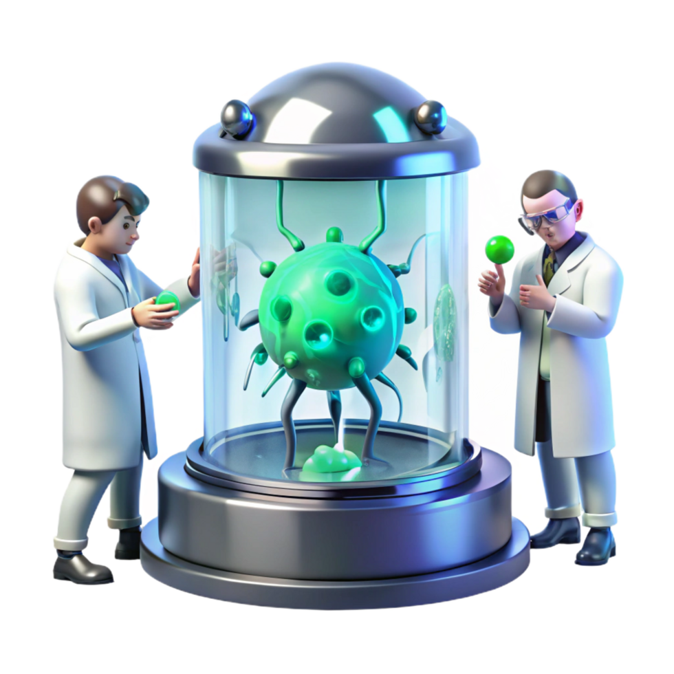 hypnotic avant garde A group of scientists in a futuristic laboratory, examining a strange alien organism contained within a force field. Bright, sterile lighting. Sci fi horror style impeccable png