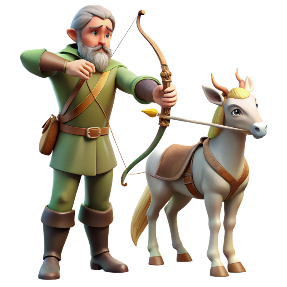 impressive surreal A wise old centaur teaching archery to a young elf, warm sunlight, classical painting style 4K png