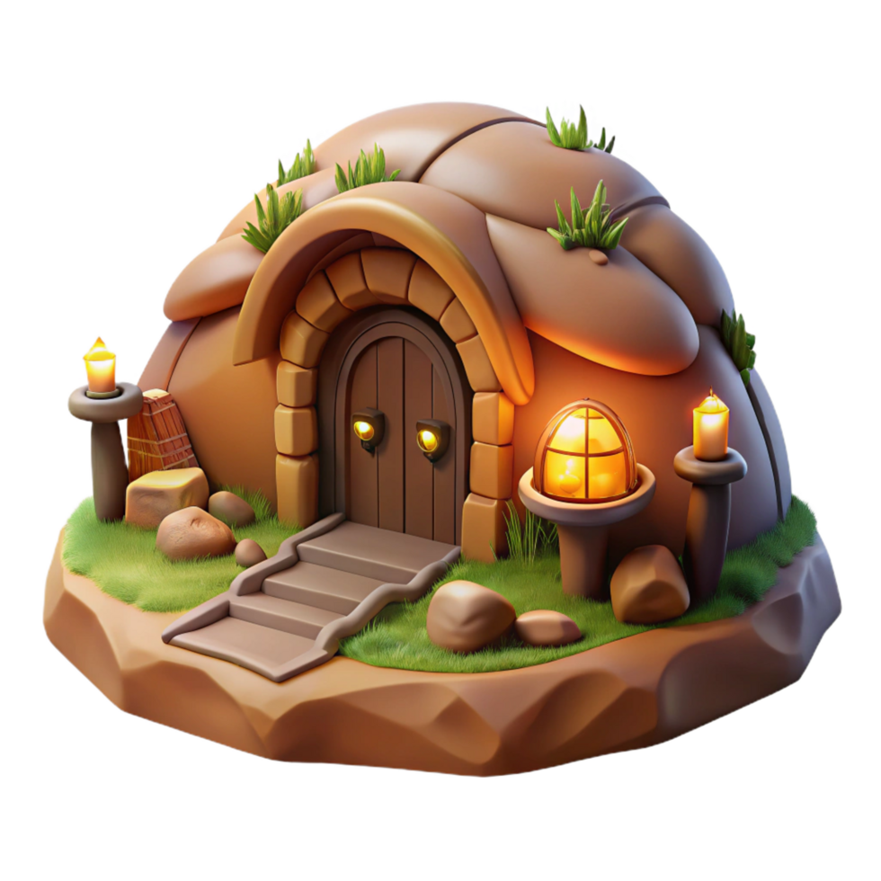 extraordinary coveted A subterranean dwelling, carved into the earth, warm and cozy lighting, hobbit hole style, digital art, png