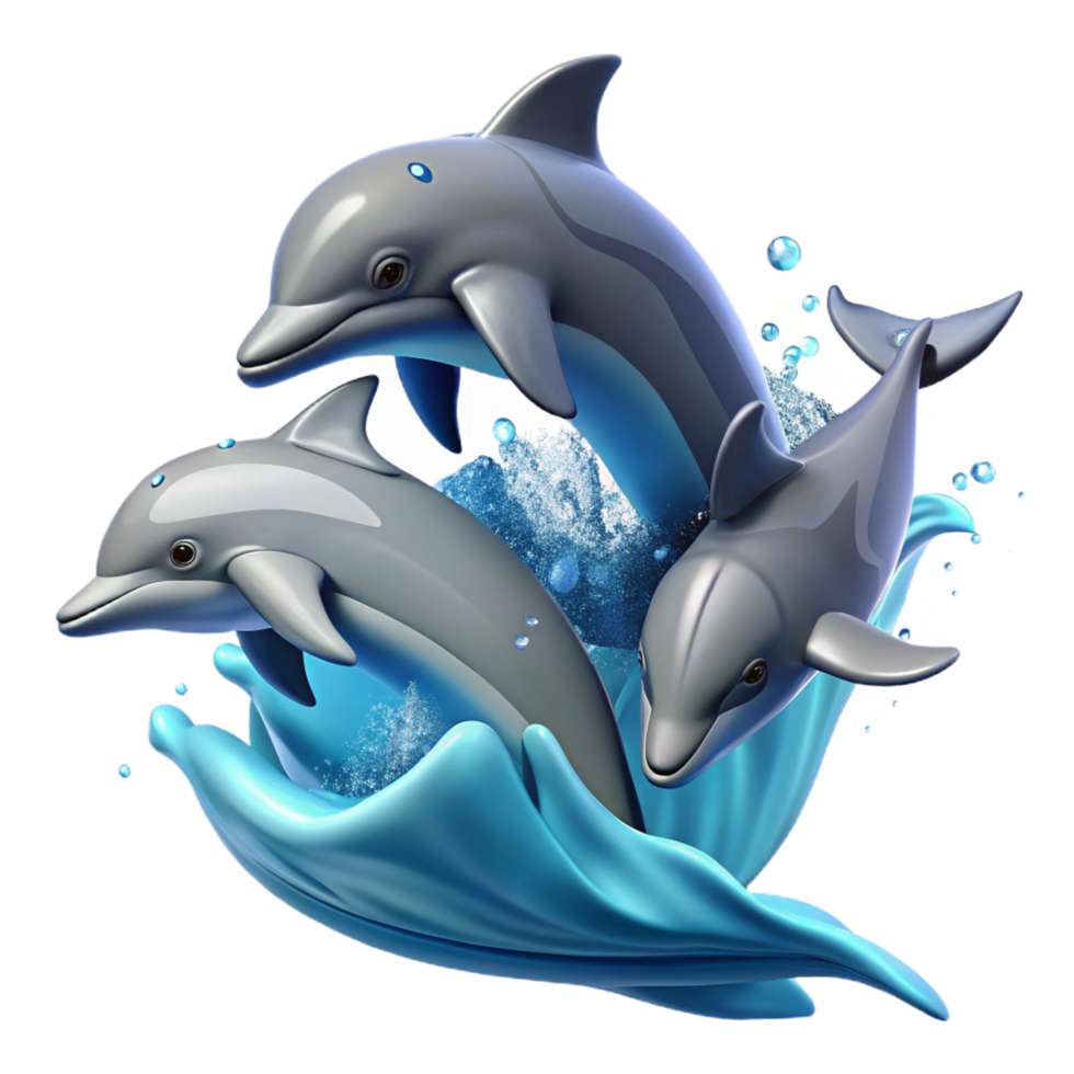 distinguished abstract A group of dolphins leaping out of the ocean. Dynamic pose, ocean spray premium png