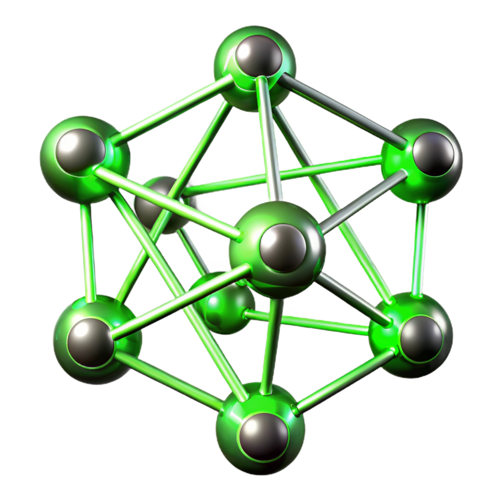joyful exquisite A network of interconnected lines and circles, glowing with a vibrant green light, sharp focus with a metallic texture, Cyberpunk style original png