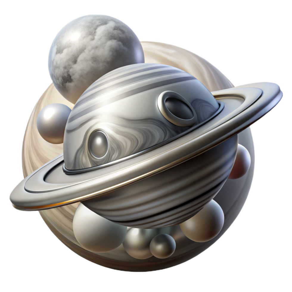dramatic distinguished A sleek, silver spaceship orbiting a gas giant, swirling clouds and atmospheric effects, realistic and detailed, space art style png