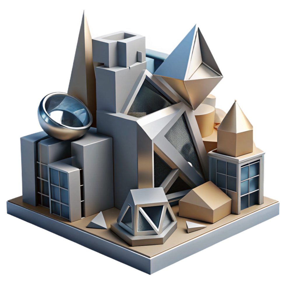 impressive tranquil bohemian Deconstructivist architecture, fragmented forms, sharp angles, contrasting materials, dramatic lighting, premium png