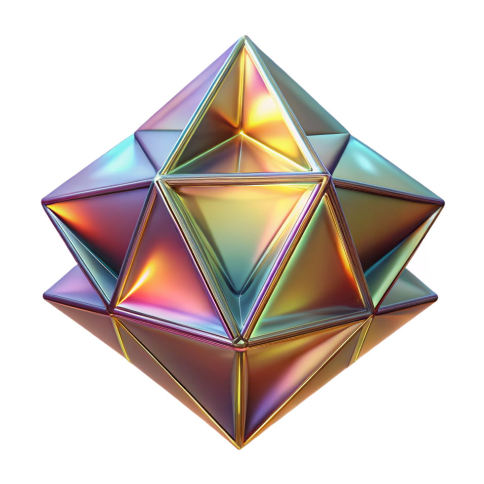 beautiful coveted A kaleidoscope of tessellated triangles, shimmering with holographic textures, lit by a warm ambient glow, in a minimalist style png