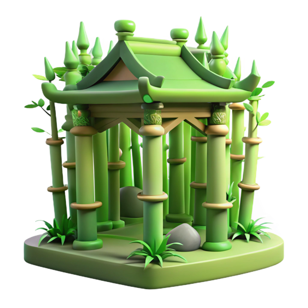 celebrated renaissance Bamboo forest temple, intricate bamboo structures, soft green light, zen, minimalist style high resolution png