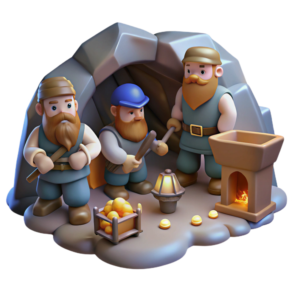 sought after contemporary A group of dwarves mining for gems, dimly lit cave, realistic style elite png