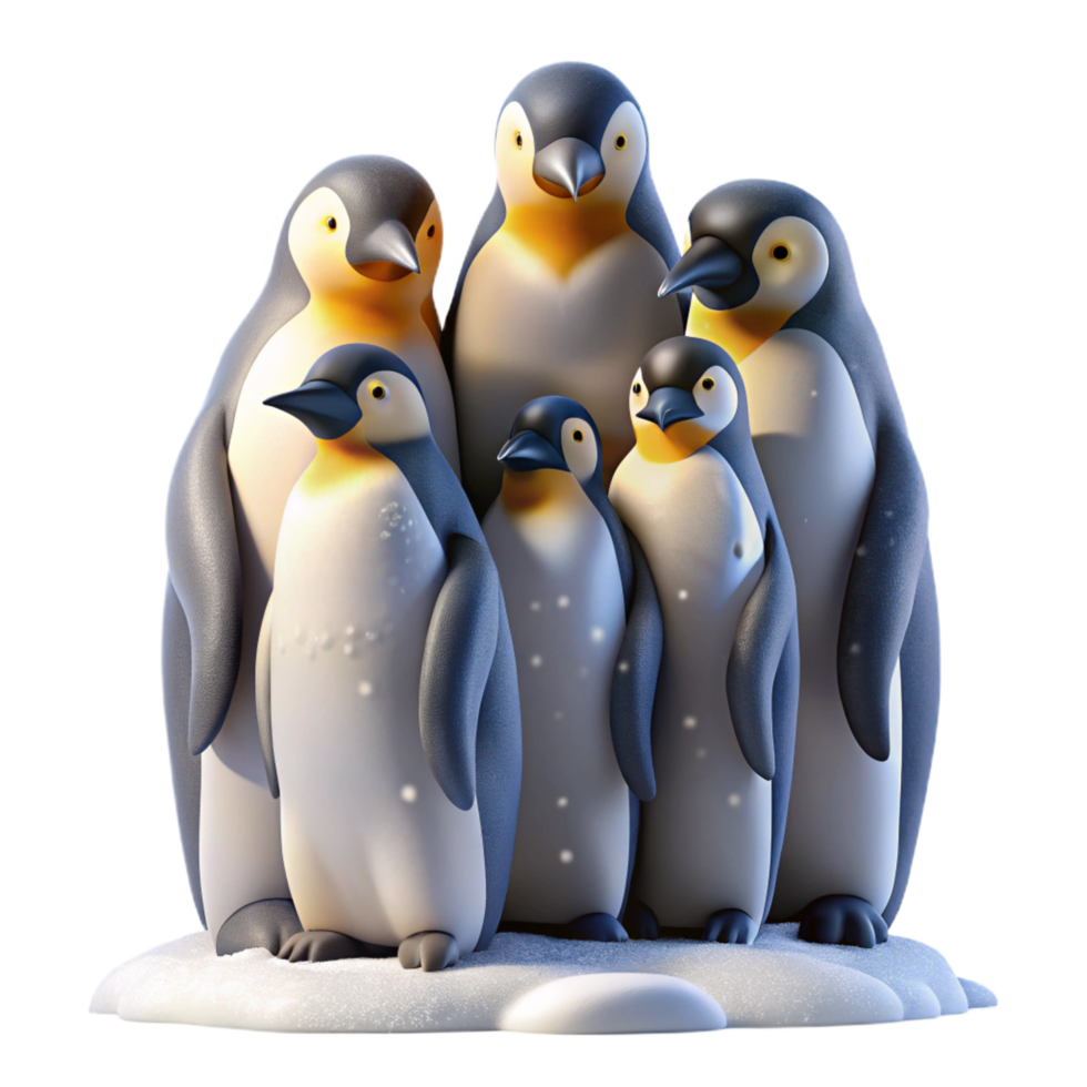 pristine baroque A group of emperor penguins huddling together in a blizzard, harsh lighting, photorealistic style original png