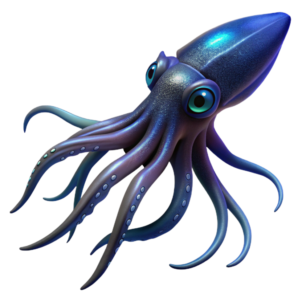glorious signature A giant squid swimming in the deep ocean, dark and mysterious atmosphere, bioluminescent details png