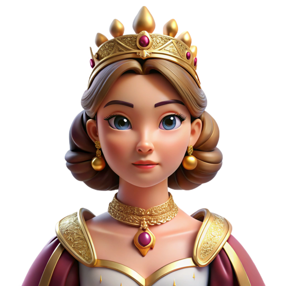 bold spectacular Portrait of a regal queen with a jeweled crown, elaborate gown, and a commanding expression. Warm, dramatic lighting. Renaissance painting style elite png