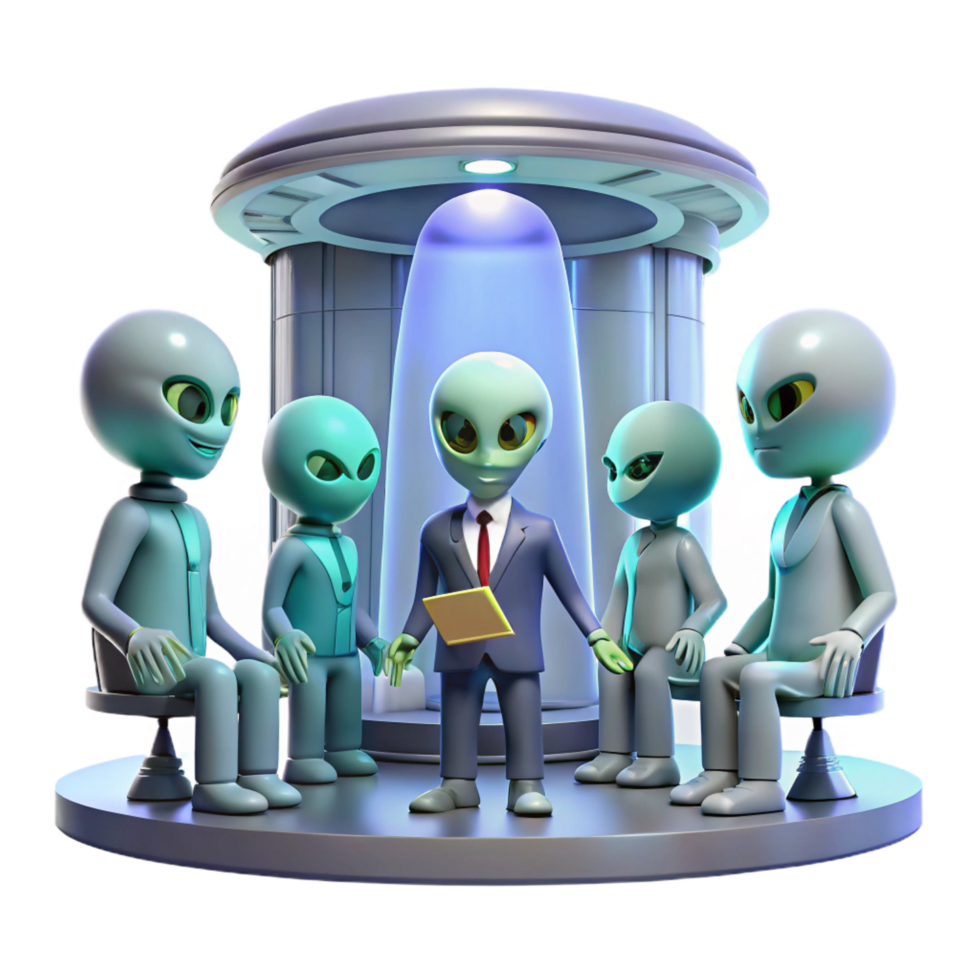 whimsical wonderful A group of alien diplomats meeting in a holographic chamber, intricate alien architecture, formal and dignified, photorealistic style 4K png