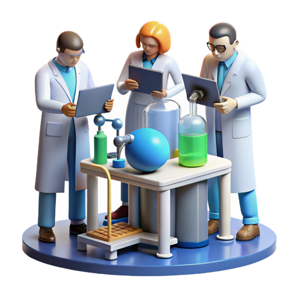 bold captivating A group of scientists working on a complex technological project, laboratory setting, realistic style genuine png