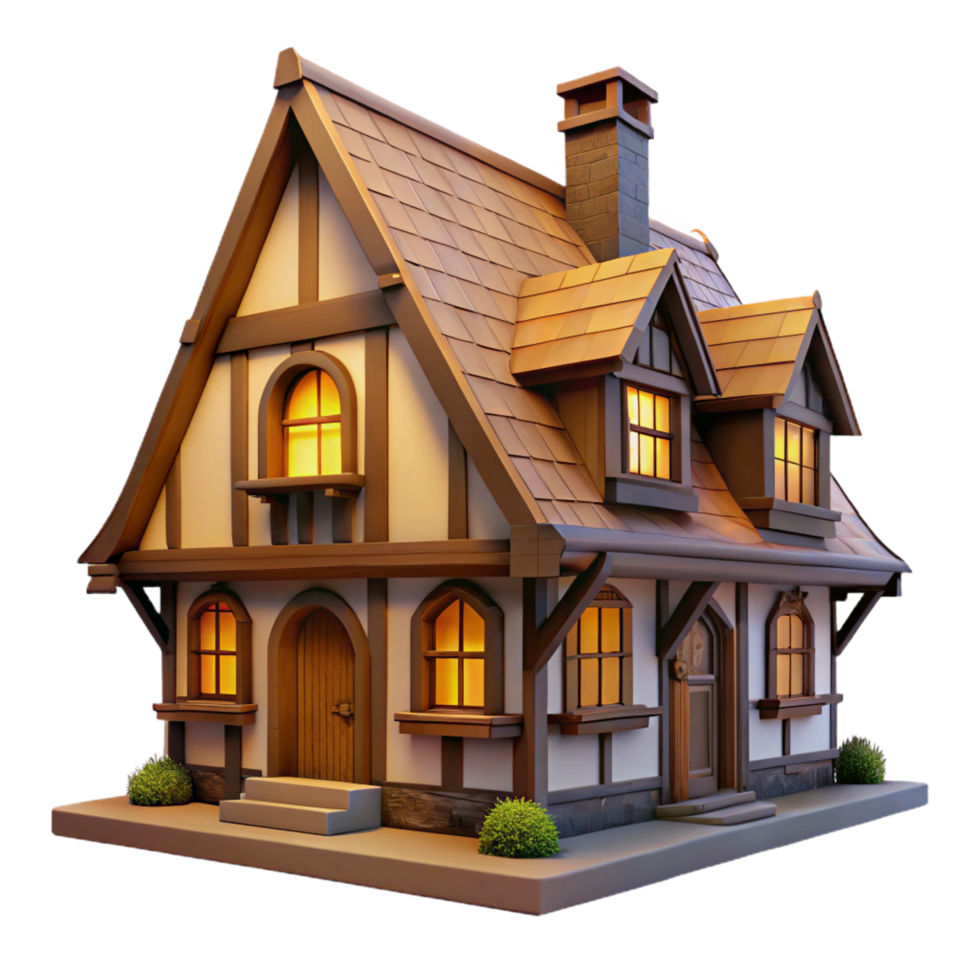 exquisite timeless Tudor style cottage, half timbered walls, thatched roof, cozy, charming style, warm afternoon light png