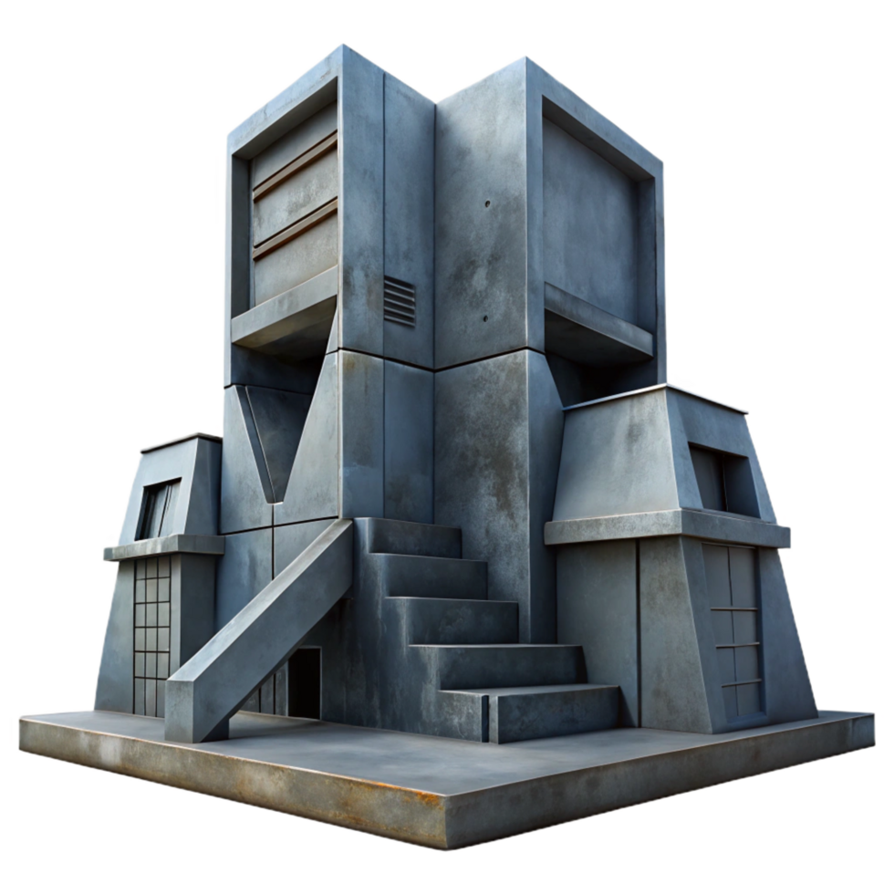 glorious dramatic retro Brutalist concrete structure, harsh geometric shapes, overcast lighting, bleak, dystopian style genuine png