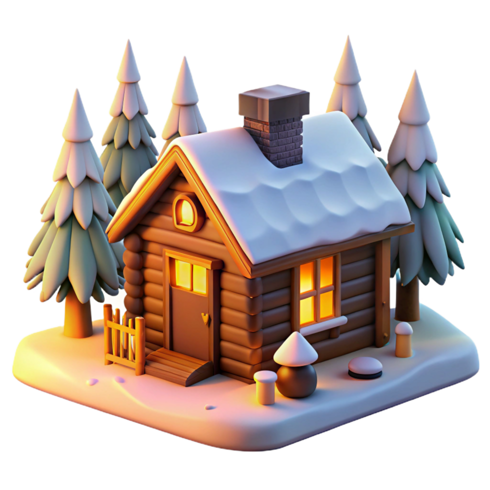 energetic immaculate A cozy log cabin in a snowy forest, warm firelight, idyllic winter scene, rustic charm, 4K png