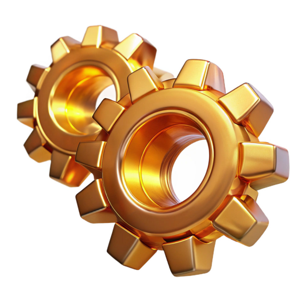 alluring quintessential Interlocking gears of polished brass, reflecting warm light, Steampunk style png