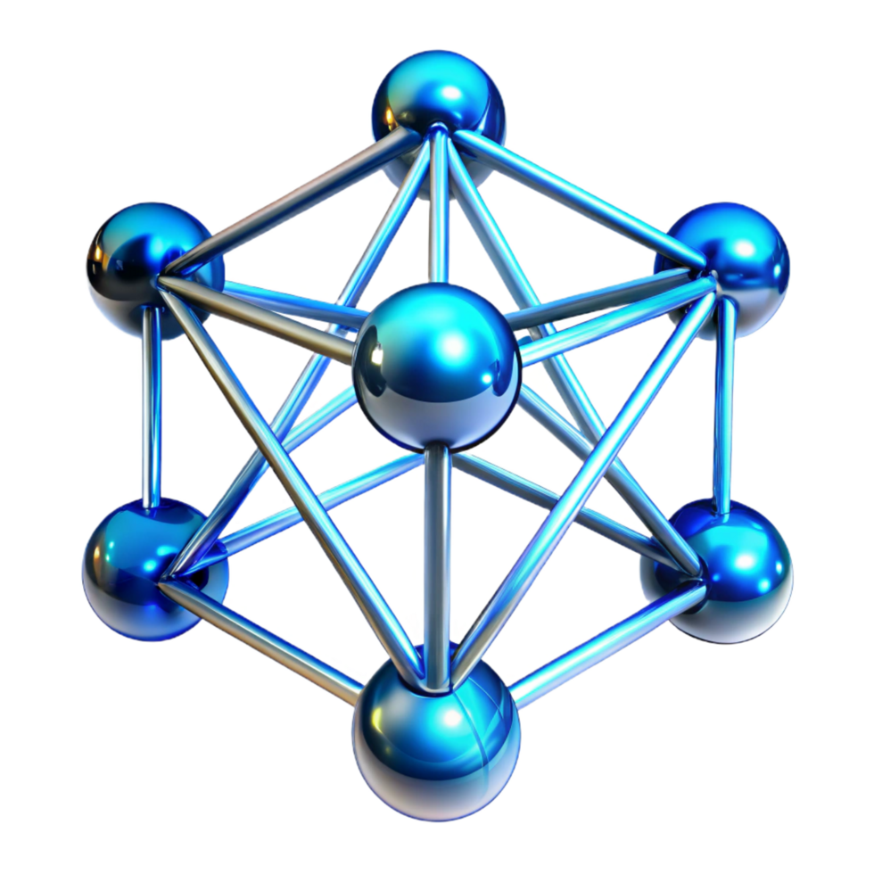 dramatic exquisite A network of interconnected nodes and lines, glowing with a cool blue light, sharp focus with a metallic texture, Futuristic style refined png