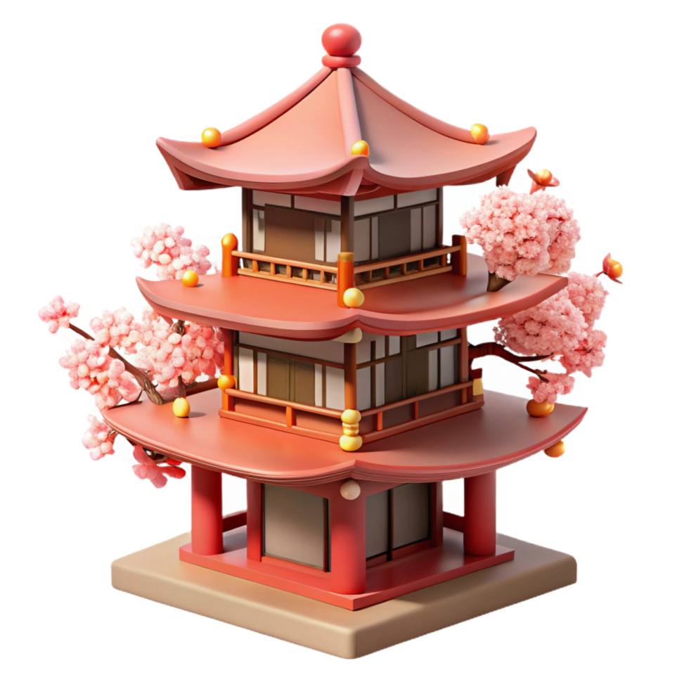 dazzling intense creative A traditional Japanese pagoda, cherry blossoms in bloom, soft lighting, serene, sharp png
