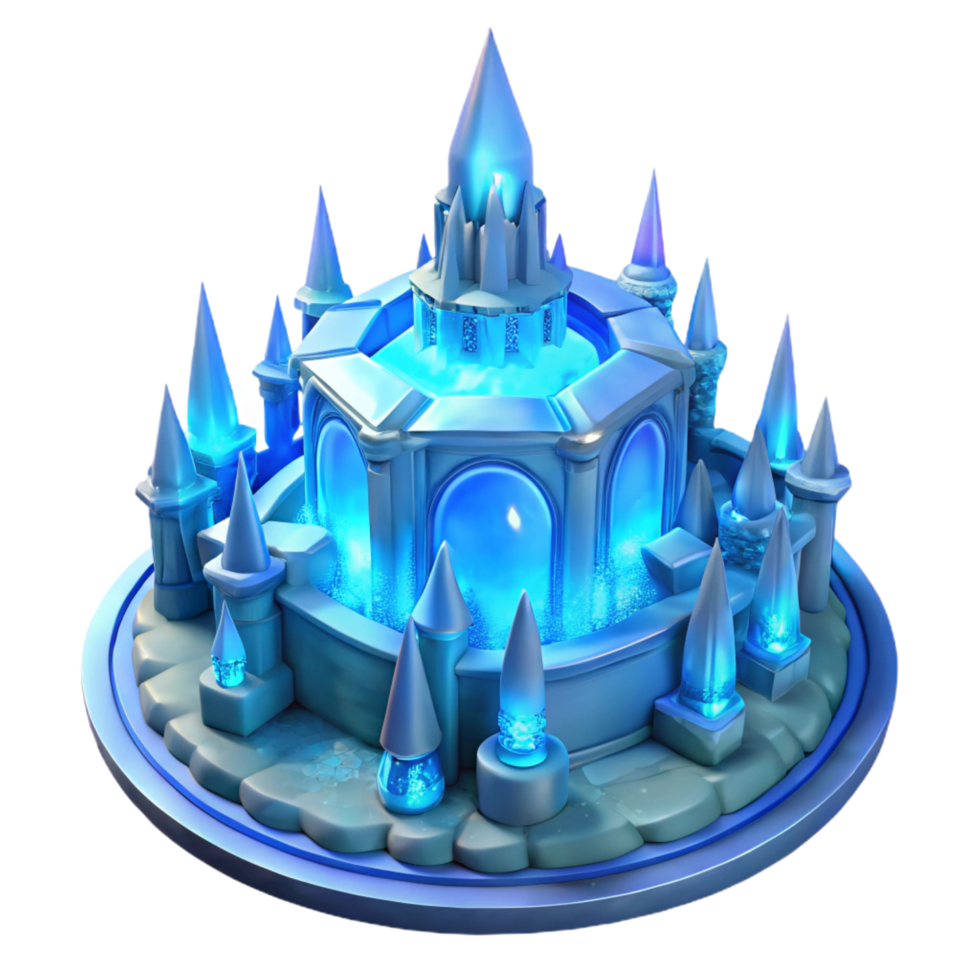 enchanting bold elegant An intricate ice palace, glowing blue light, fantasy style, ethereal, original png