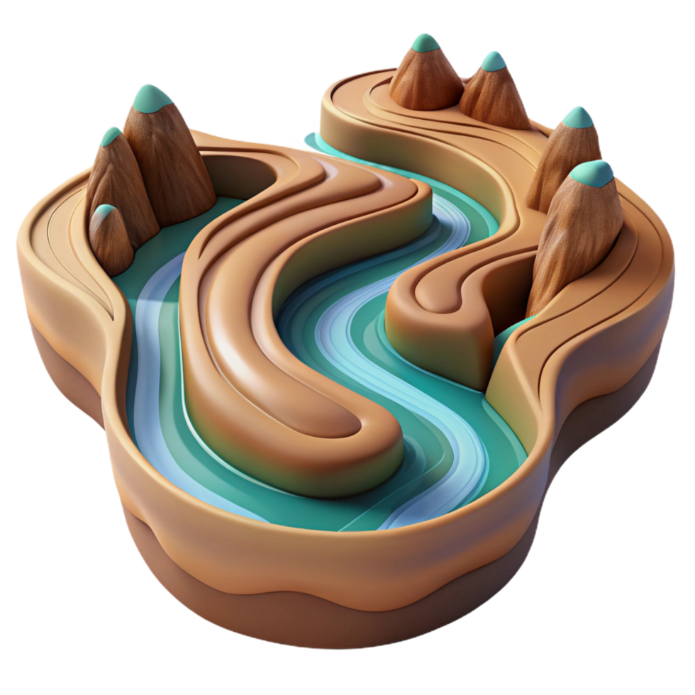 energetic beautiful A winding river carving its way through a canyon landscape. Aerial view, dramatic perspective high quality png