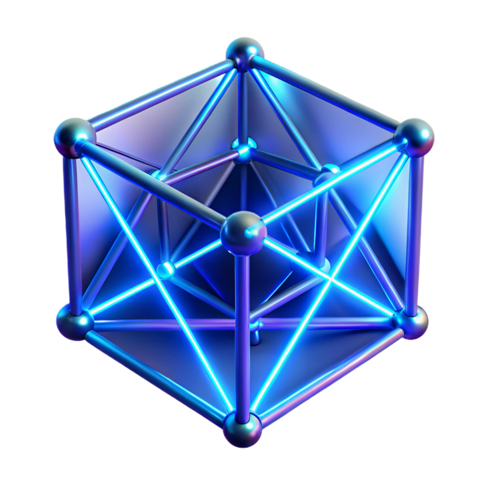 splendid baroque A network of glowing neon lines, forming an abstract geometric pattern, under a dim, blue light. Synthwave style ultra HD png