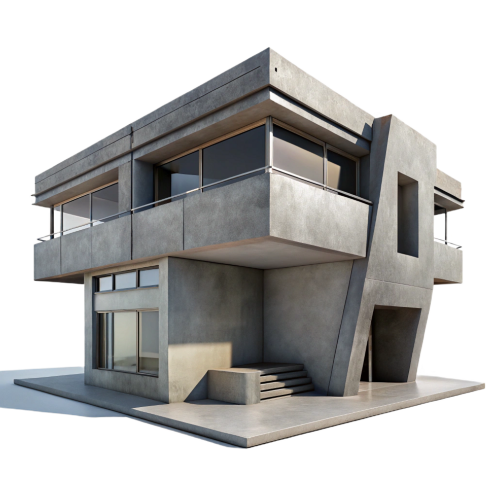 sought after surreal A modern, concrete bunker house, minimalist design, harsh shadows, brutalist architecture, fine detail png