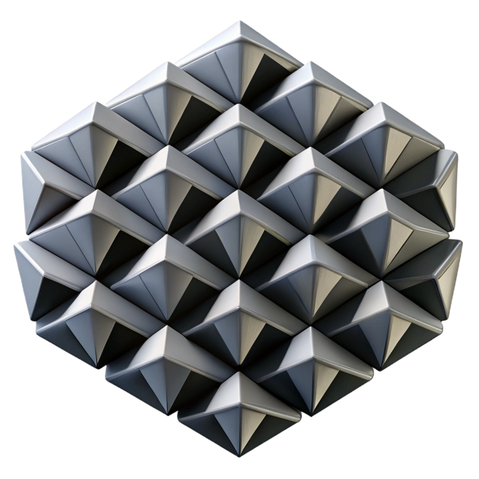 mysterious radiant A field of geometric shapes in shades of black and white, arranged in a tessellated pattern, high contrast with sharp shadows, Op Art style sharp png