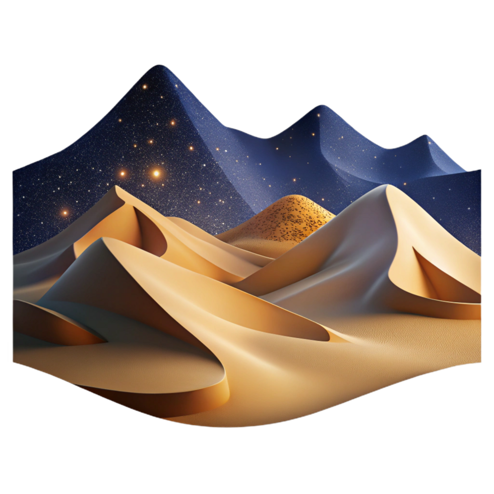vibrant exceptional A desert landscape with towering sand dunes and a clear, starry night sky. Dramatic lighting, vast expanse png