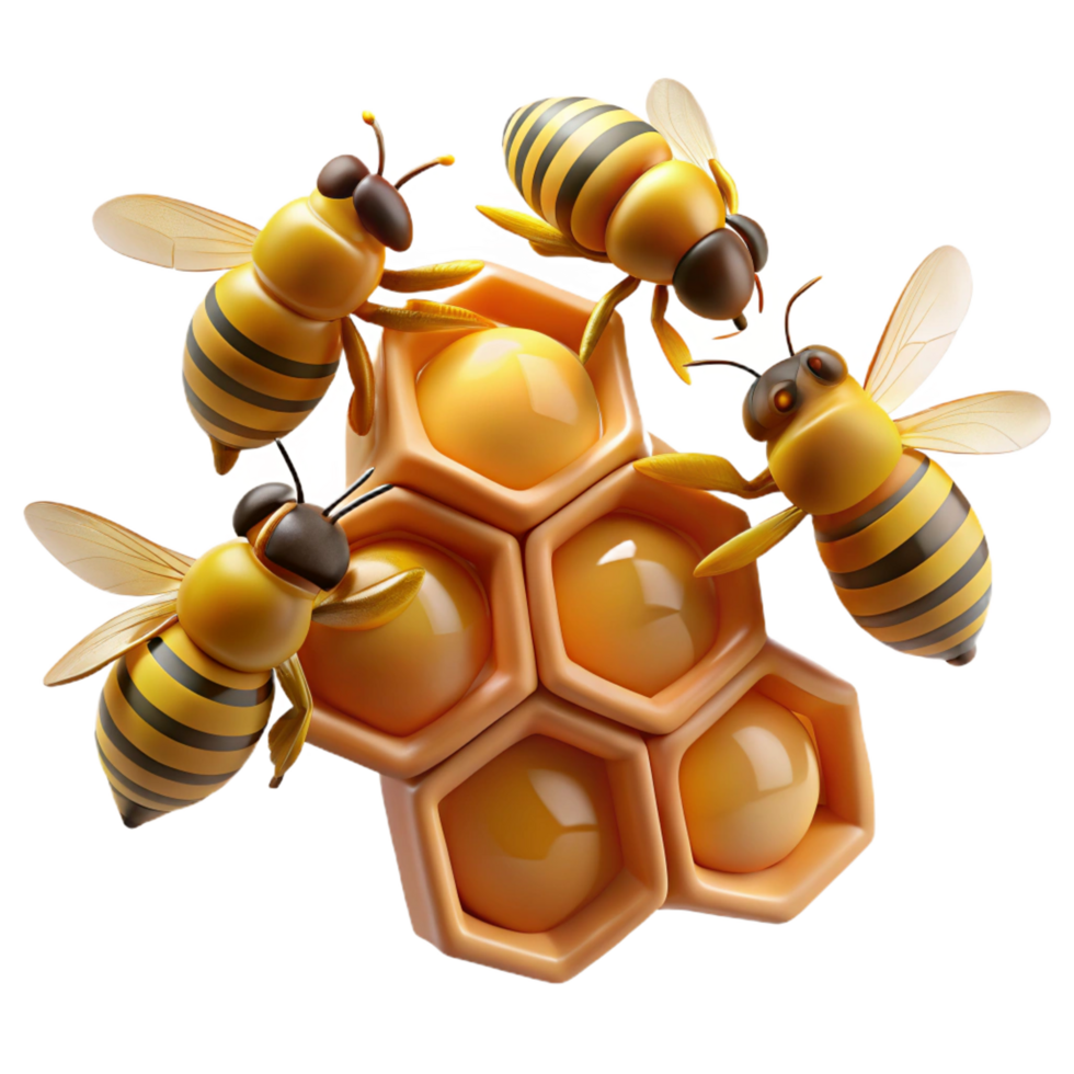 passionate fascinating A swarm of honeybees buzzing around a honeycomb, close up, macro photography style original png