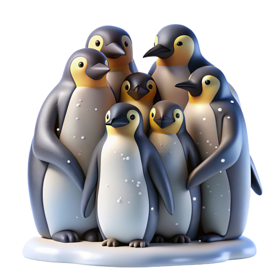 magnificent ethereal creative A group of emperor penguins huddling together in a blizzard, harsh lighting, photorealistic style exclusive png