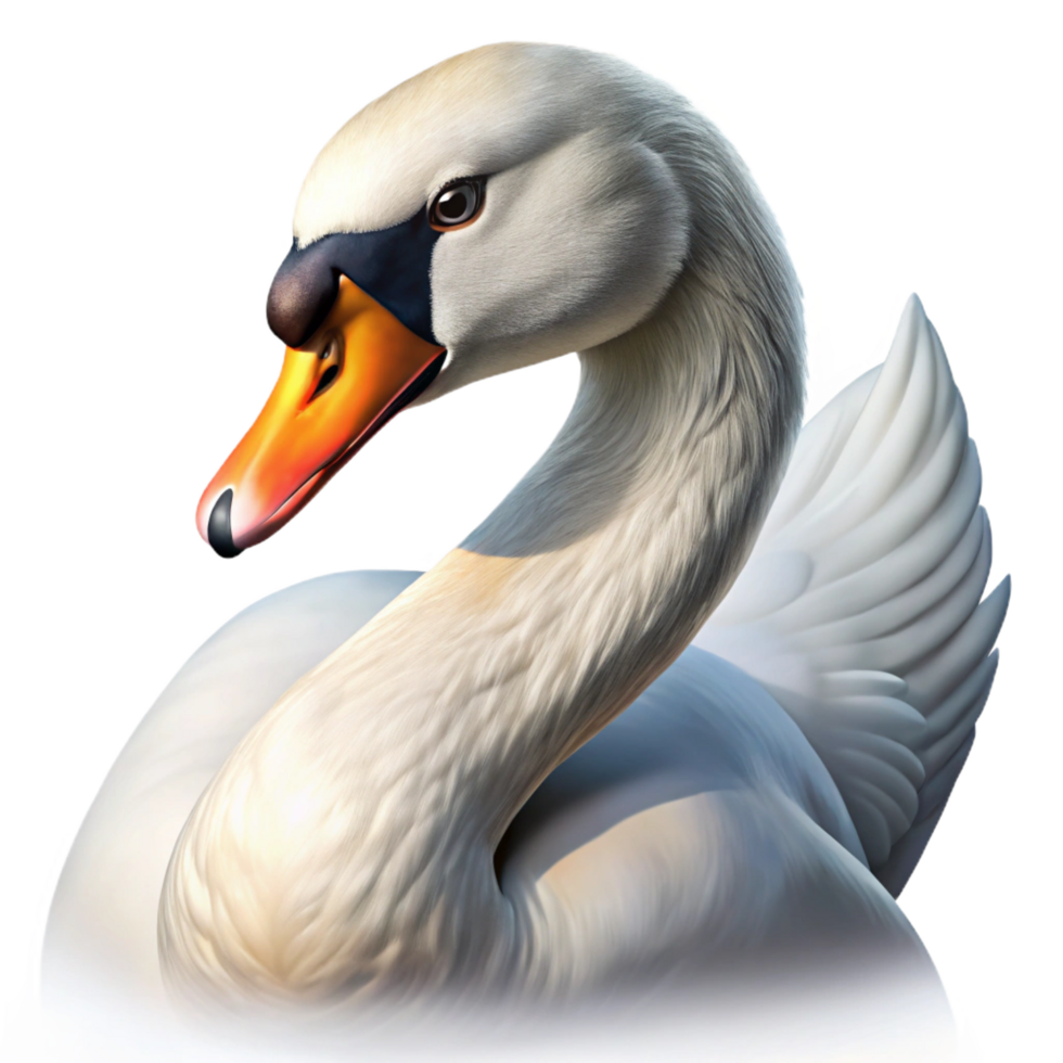 rare creative Portrait of a graceful swan with pristine white feathers, serene lake lighting, realistic painting style premium png