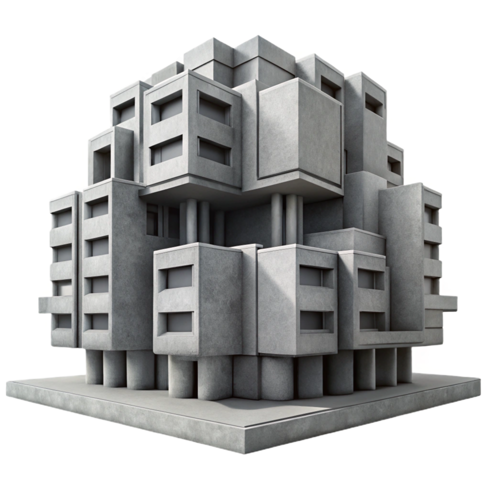 enchanting tropical A Brutalist concrete apartment complex, repetitive geometric patterns, harsh shadows, dystopian atmosphere, monochrome, masterfully captured png