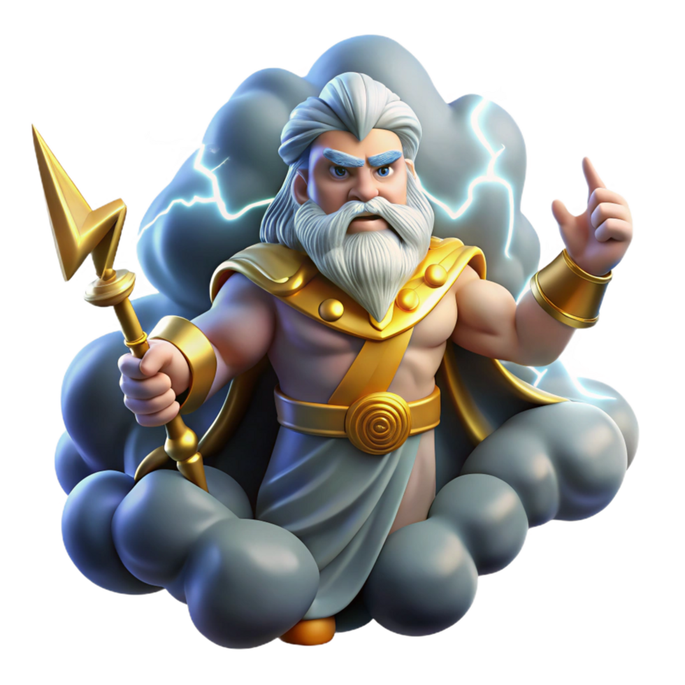 captivating rare A powerful Slavic god Perun wielding a lightning bolt, surrounded by storm clouds, dynamic and powerful, png