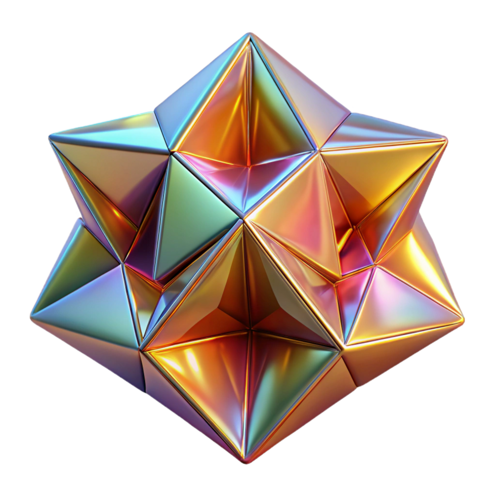 melancholic immaculate A kaleidoscope of tessellated triangles, shimmering with holographic textures, lit by a warm ambient glow, in a minimalist style precision png