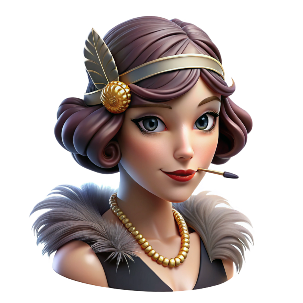 exemplary nordic Portrait of a glamorous flapper girl with bobbed hair, a feathered headband, and a cigarette holder. Warm, vintage lighting. Art Deco style precision png