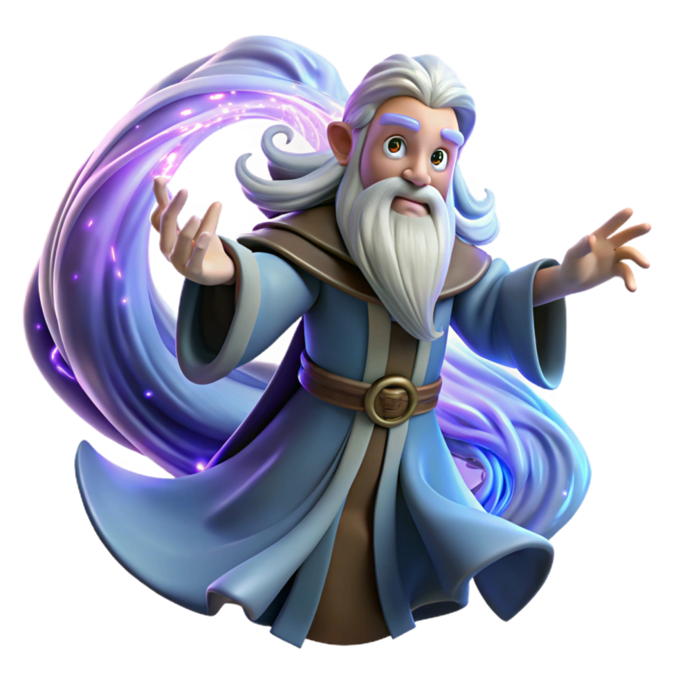 striking artistic A wise old wizard with a flowing white beard casting a spell amidst a swirling vortex of arcane energy, dynamic lighting, in a digital painting style high quality png