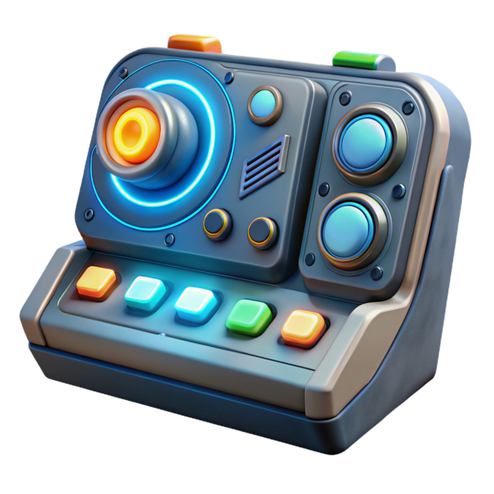 harmonious sumptuous A futuristic control panel with glowing buttons and dials, dim lighting, science fiction style ultra HD png