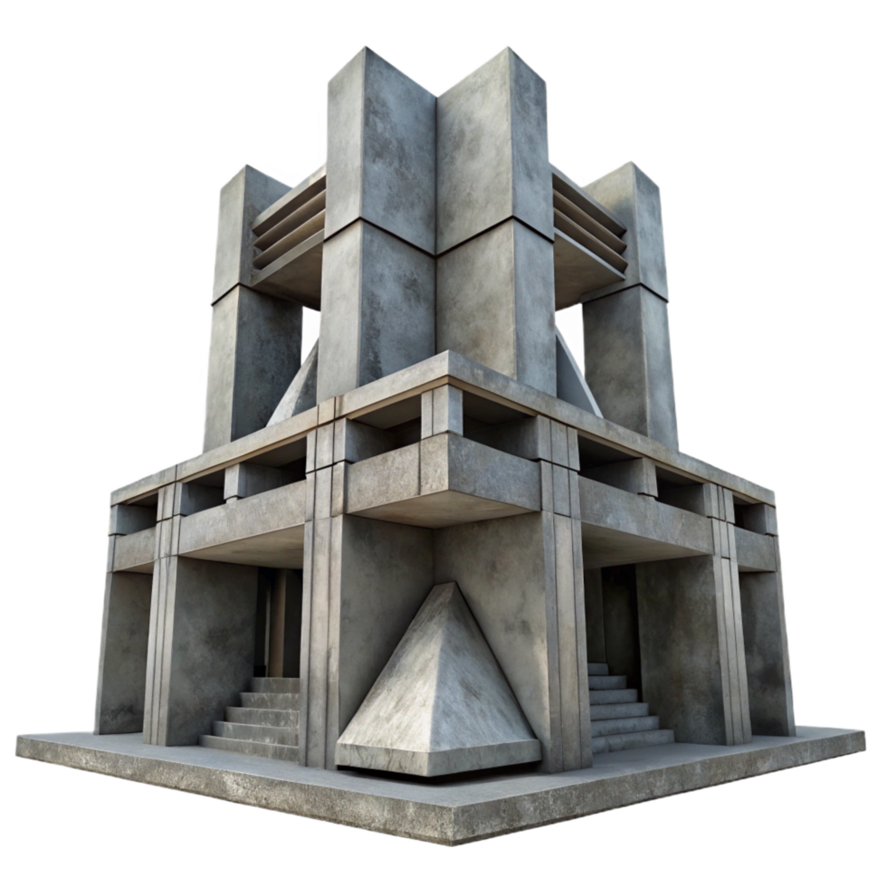 distinguished impressionist Brutalist concrete structure, harsh geometric shapes, overcast lighting, bleak, dystopian style fine detail png