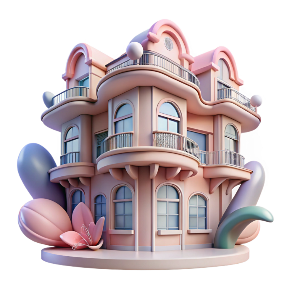 serene harmonious artistic Art Nouveau apartment building, flowing lines and floral motifs, soft pastel colors, art nouveau style precision png