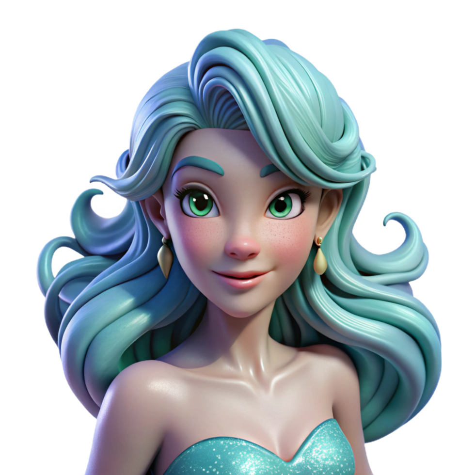 bold captivating Portrait of a beautiful mermaid with flowing hair, shimmering scales, and a wistful expression. Cool, underwater lighting. Fantasy art style premium png