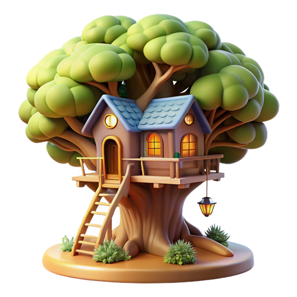 memorable artistic A whimsical treehouse built into a giant sequoia, soft dappled sunlight, magical atmosphere, highly detailed, impeccable png