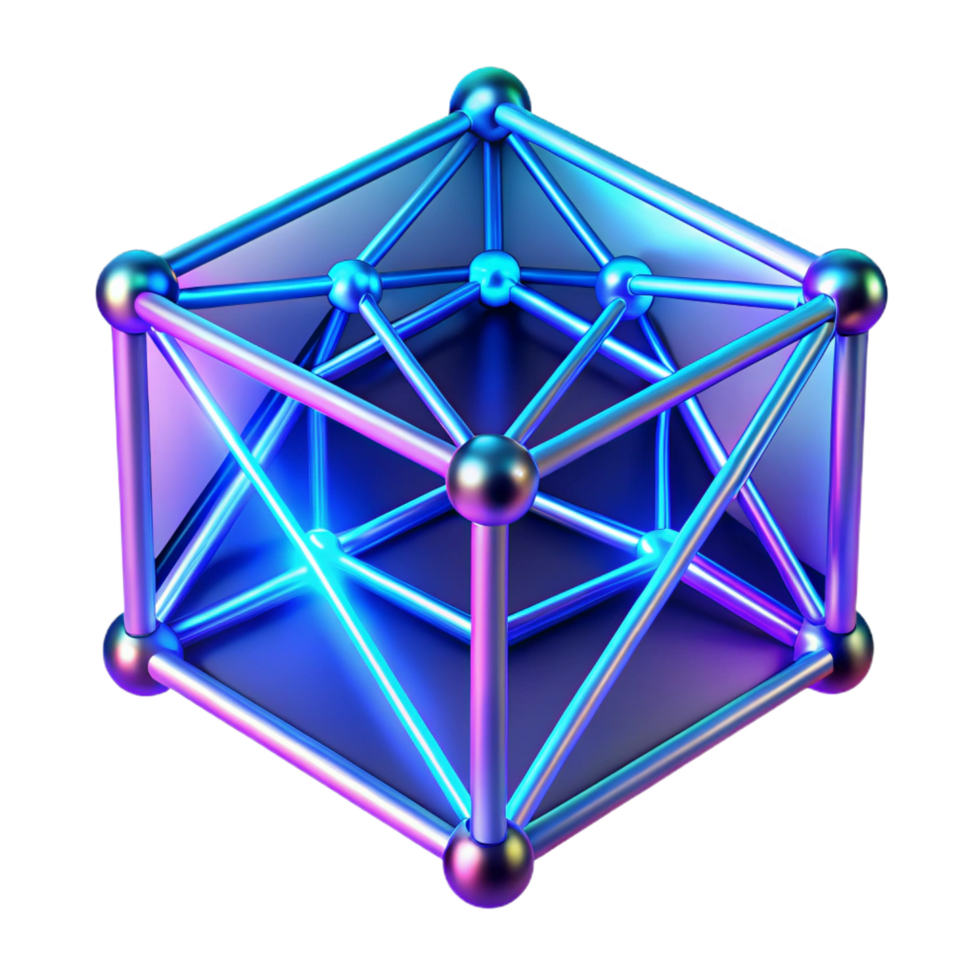 calm wonderful A network of glowing neon lines, forming an abstract geometric pattern, under a dim, blue light. Synthwave style flawless png