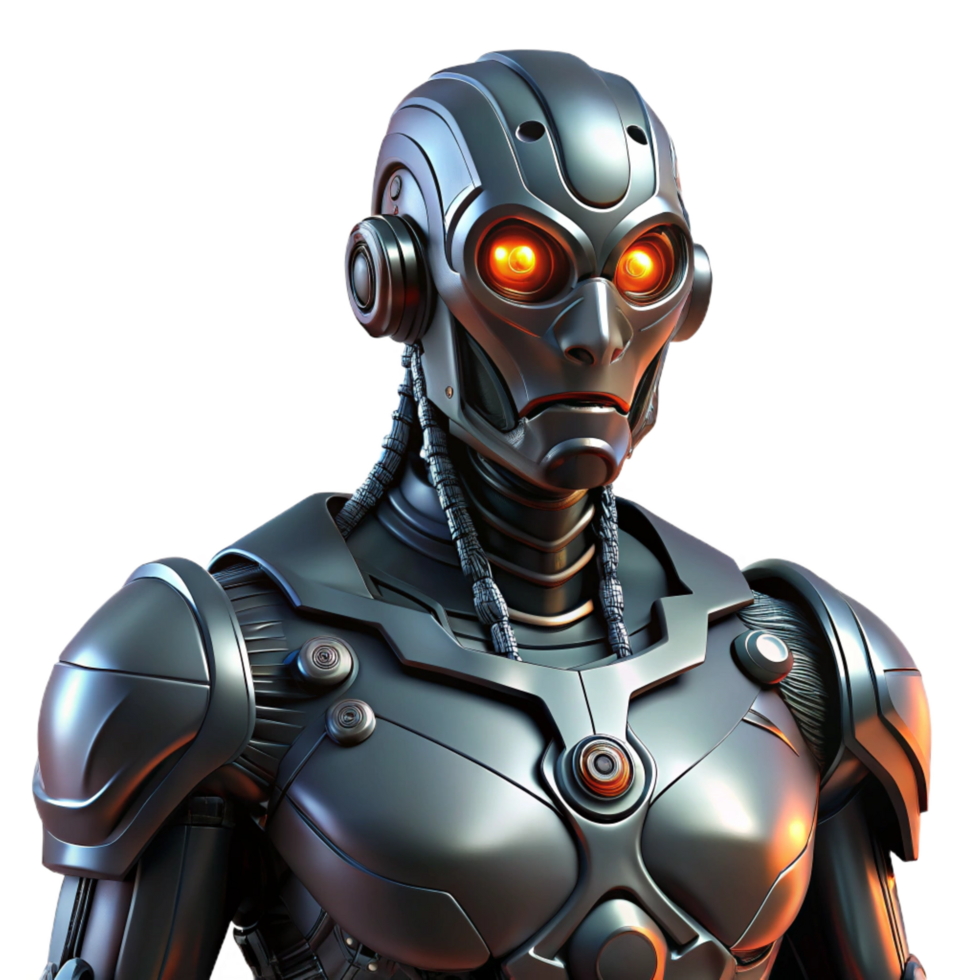 splendid baroque A cyborg with glowing eyes, intricate mechanical augmentations, dark and brooding, biomechanical style premium png