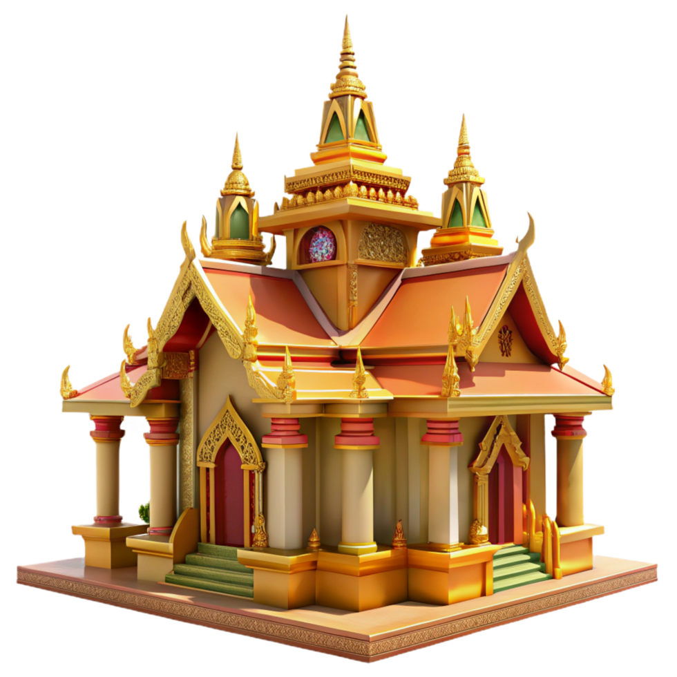 wonderful intense surreal A traditional Thai temple, ornate golden details, vibrant colors, intricate carvings, detailed architecture, ultra HD png