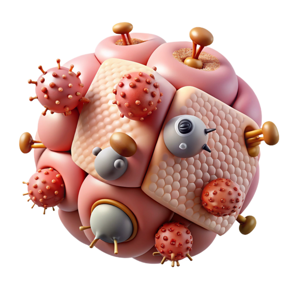magnificent reflective mid century A swarm of nanobots repairing damaged tissue, microscopic view, scientific illustration style exclusive png