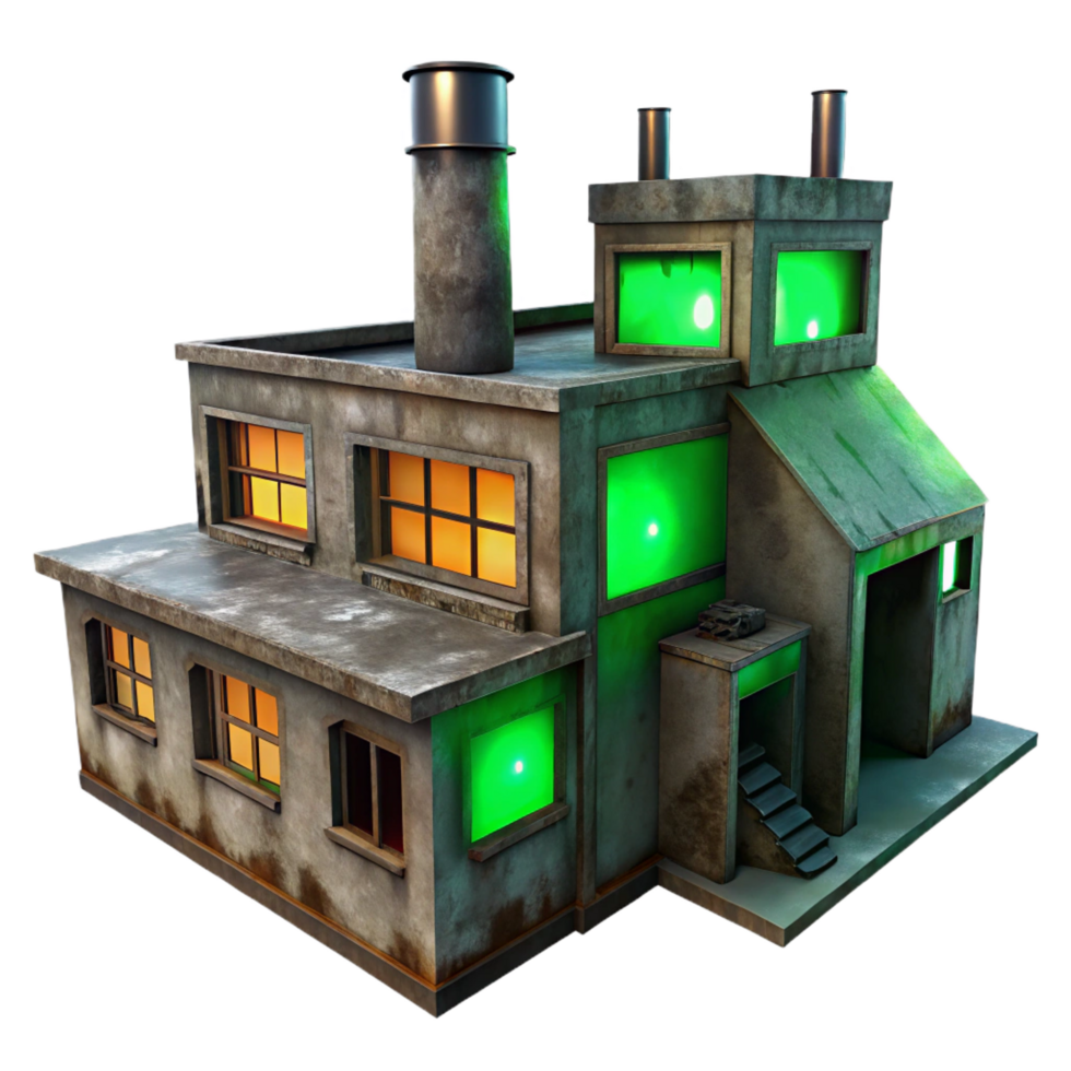 elegant bold renaissance Abandoned factory, rusted metal and broken windows, eerie green light, dystopian, grunge style luxury png